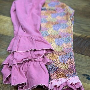 Matilda Jane Pink Ruffle Hem Kids Leggings with Multi-Color Pattern